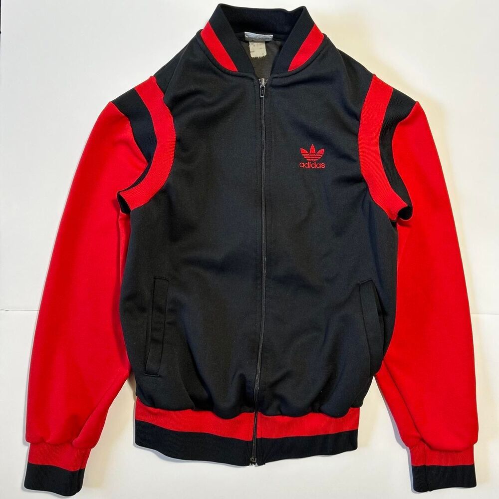 Authentic Vintage 80s Adidas Men's black and red track jacket